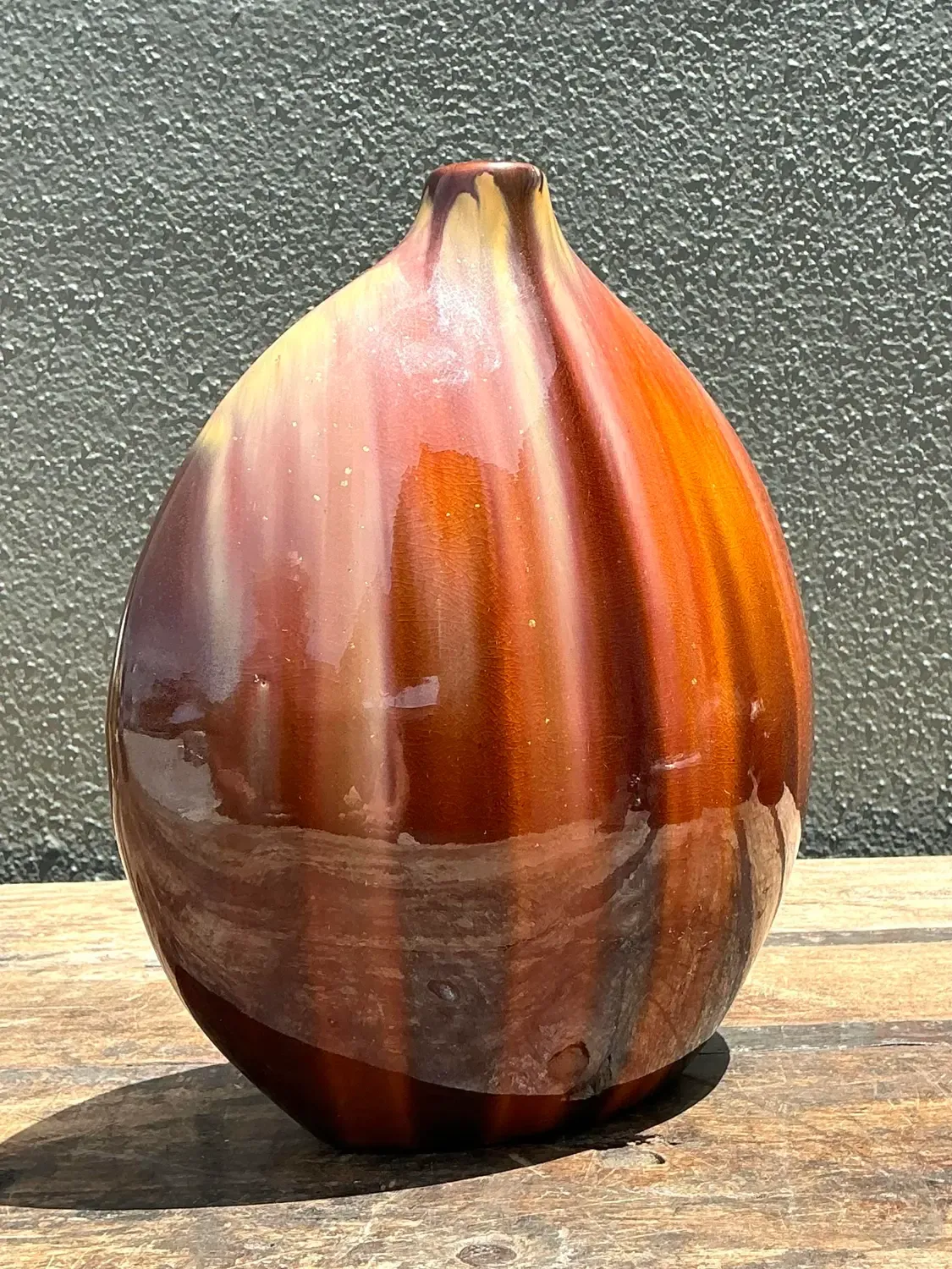 Vintage Glazed Ceramic Vase - Ceramic, 8.75W x 10H — additional photo 3