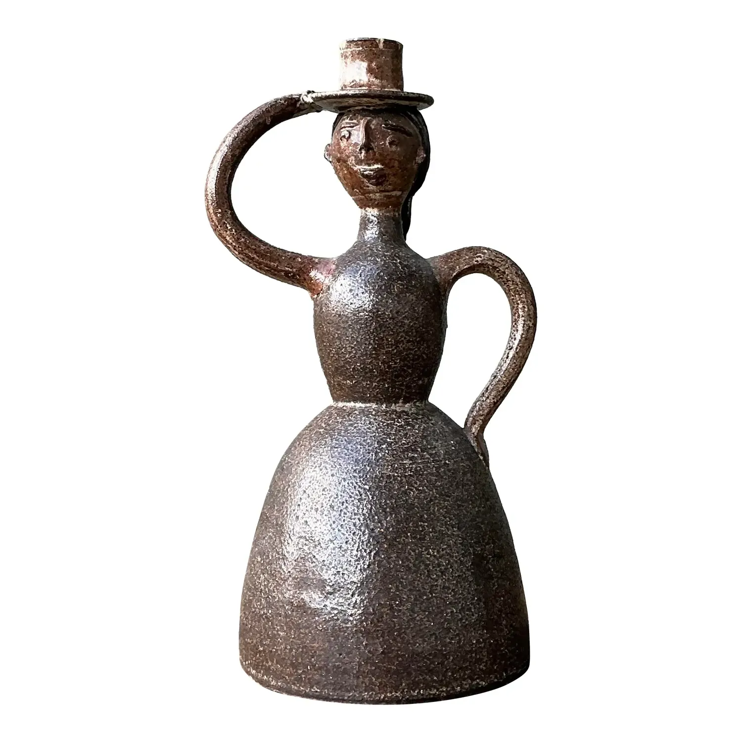 Vintage Glazed Terracotta Figure Candlestick — additional photo 1