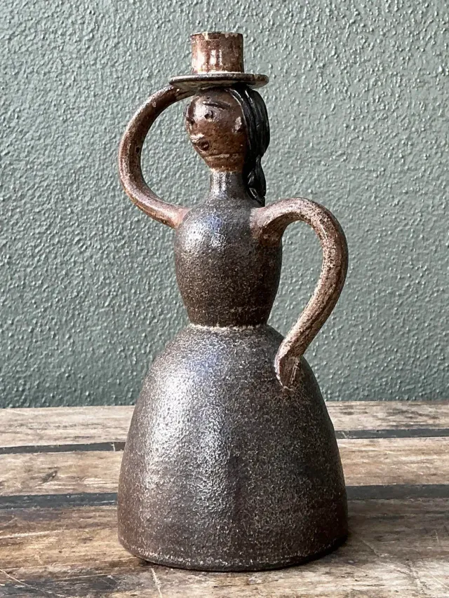 Vintage Glazed Terracotta Figure Candlestick — additional photo 2