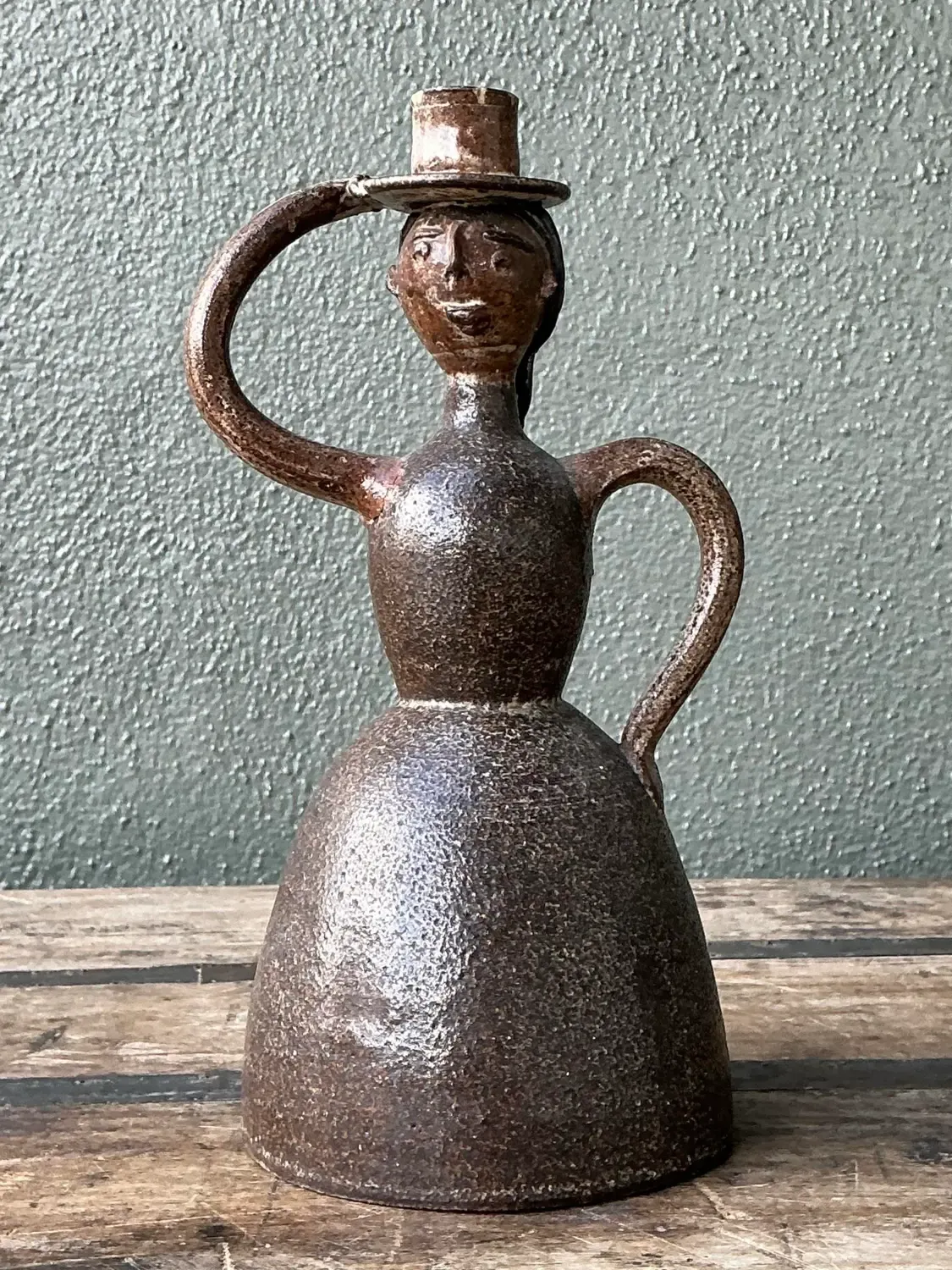 Vintage Glazed Terracotta Figure Candlestick — additional photo 3
