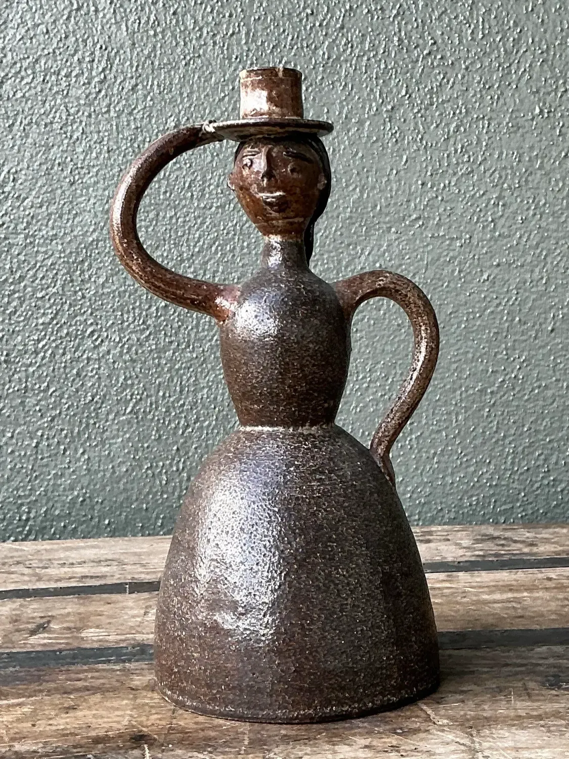 Vintage Glazed Terracotta Figure Candlestick — additional photo 4