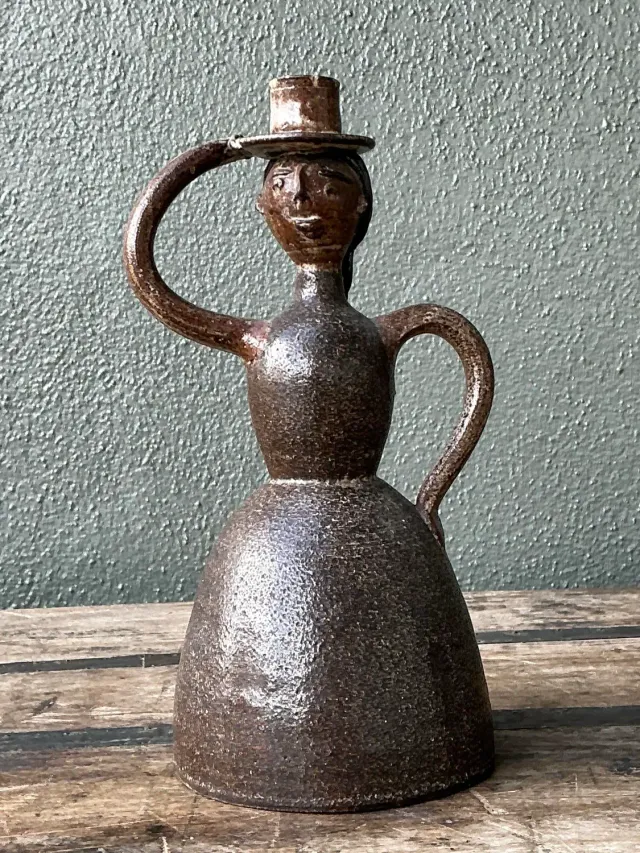 Vintage Glazed Terracotta Figure Candlestick — additional photo 4