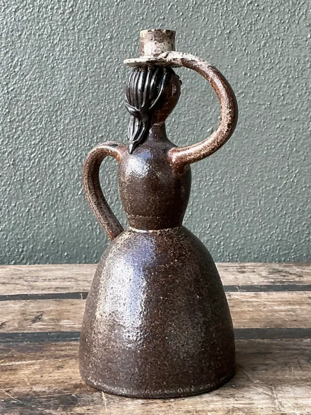 Vintage Glazed Terracotta Figure Candlestick — additional photo 5