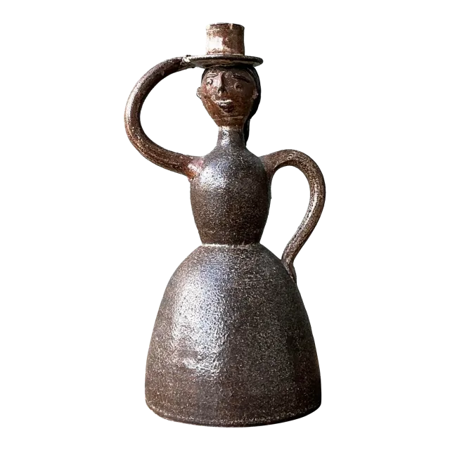 Vintage Glazed Terracotta Figure Candlestick — additional photo 6