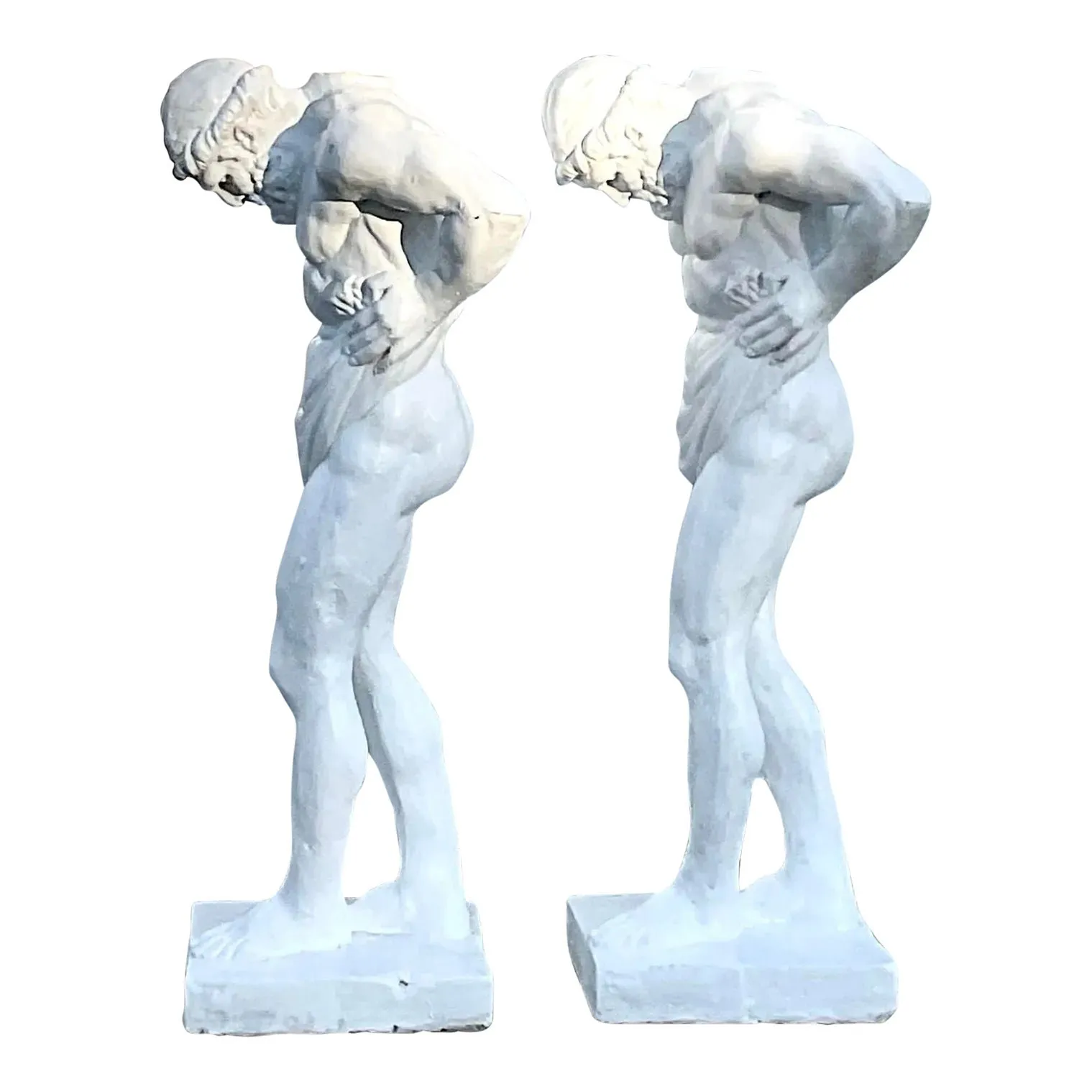 Vintage Grand Tour Painted Concrete Hercules Pedestal- a Pair — additional photo 1