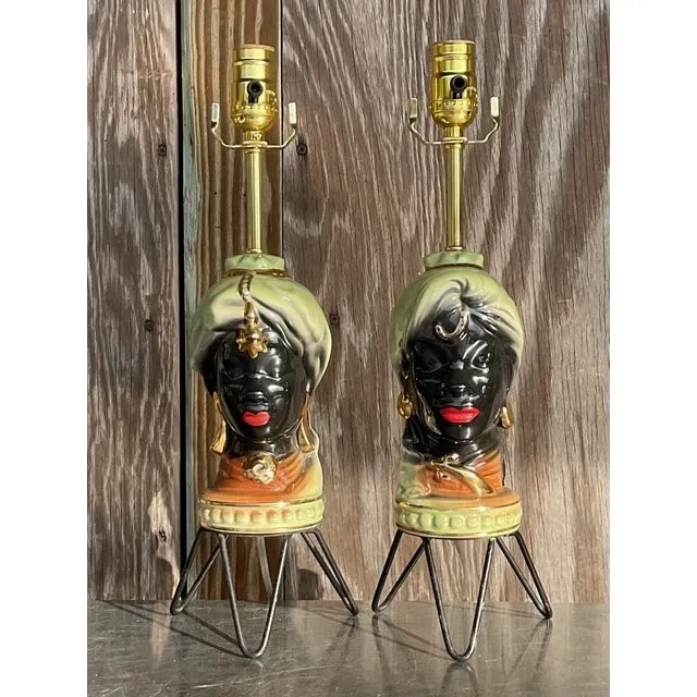 Vintage Gypsy Glazed Period Bust Lamp- a Pair — additional photo 1