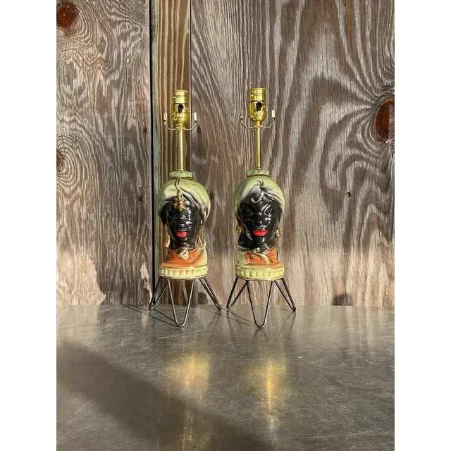 Vintage Gypsy Glazed Period Bust Lamp- a Pair — additional photo 2