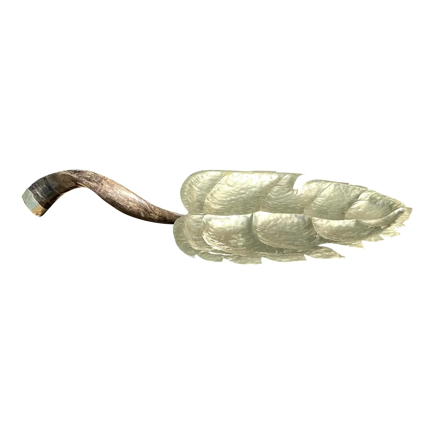 Vintage Hammered Metal Leaf Tray With Horn Handle — additional photo 1