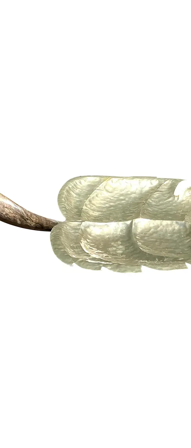 Vintage Hammered Metal Leaf Tray With Horn Handle