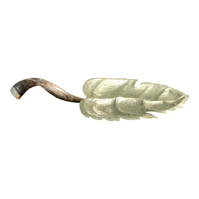 Vintage Hammered Metal Leaf Tray With Horn Handle — additional photo 1