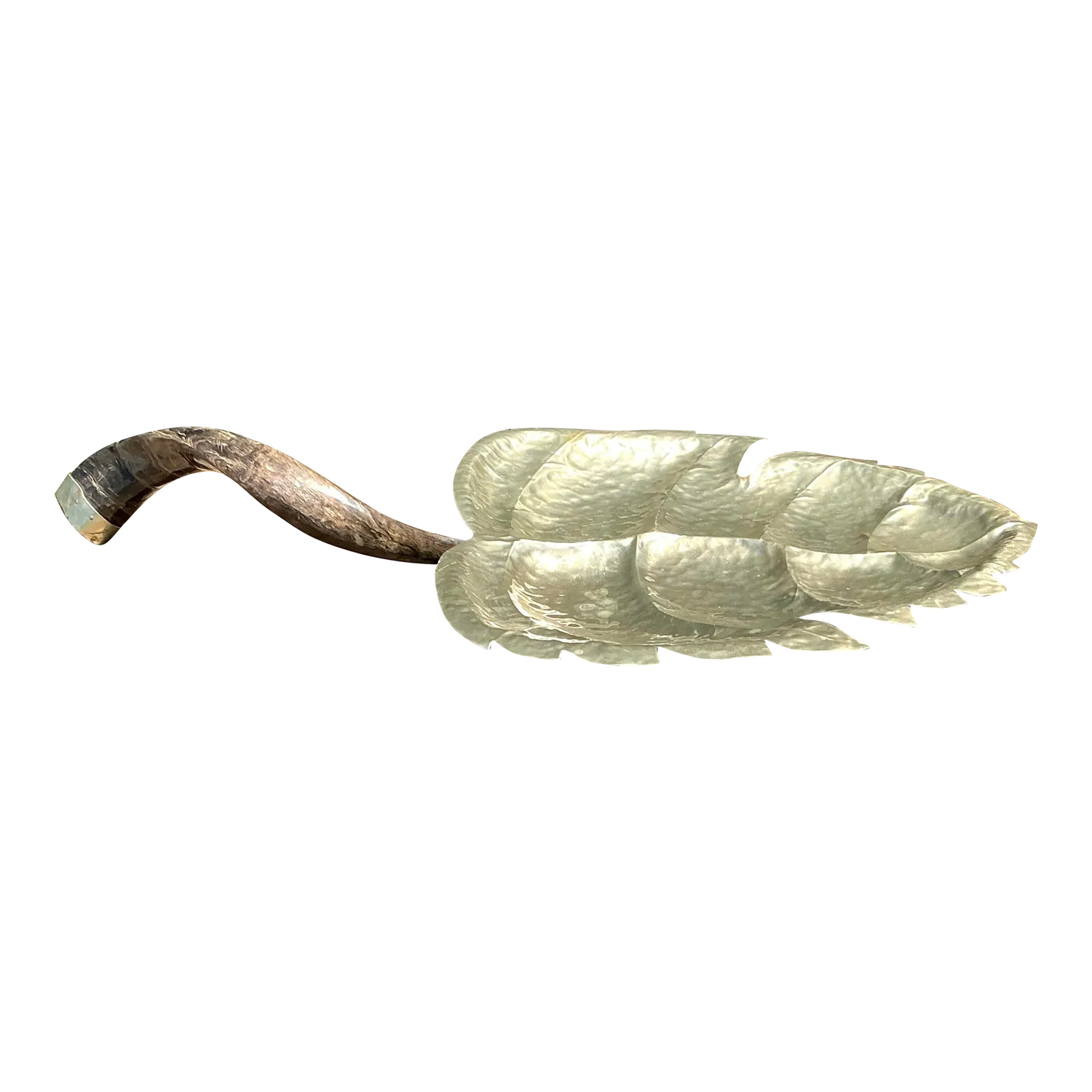 Vintage Hammered Metal Leaf Tray With Horn Handle — additional photo 6
