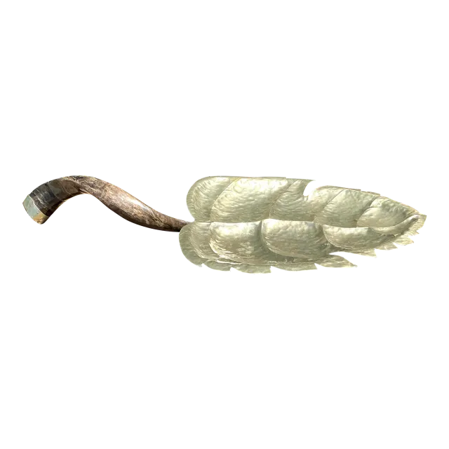 Vintage Hammered Metal Leaf Tray With Horn Handle — additional photo 6