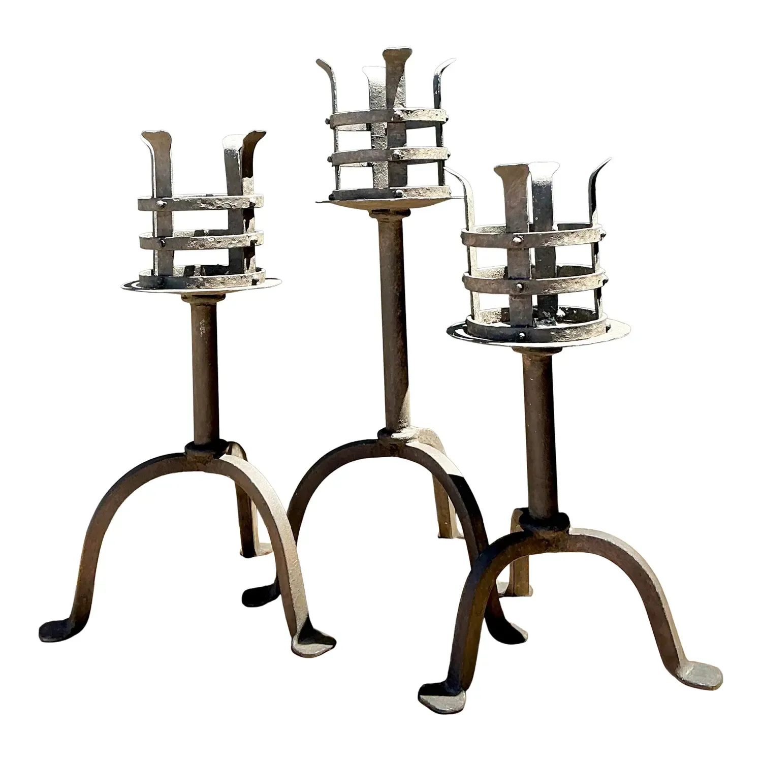 Vintage Hammered Wrought Iron Cage Candlesticks - Set of 3 — additional photo 1
