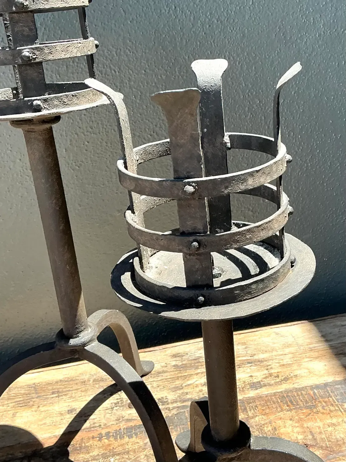 Vintage Hammered Wrought Iron Cage Candlesticks - Set of 3 — additional photo 5