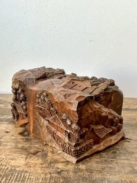 Vintage Hand Carved Asian Landscape Wood Box — additional photo 5