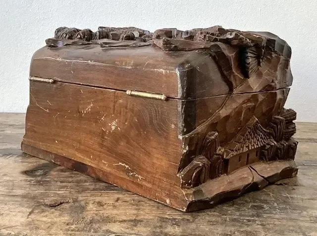 Vintage Hand Carved Asian Landscape Wood Box — additional photo 7