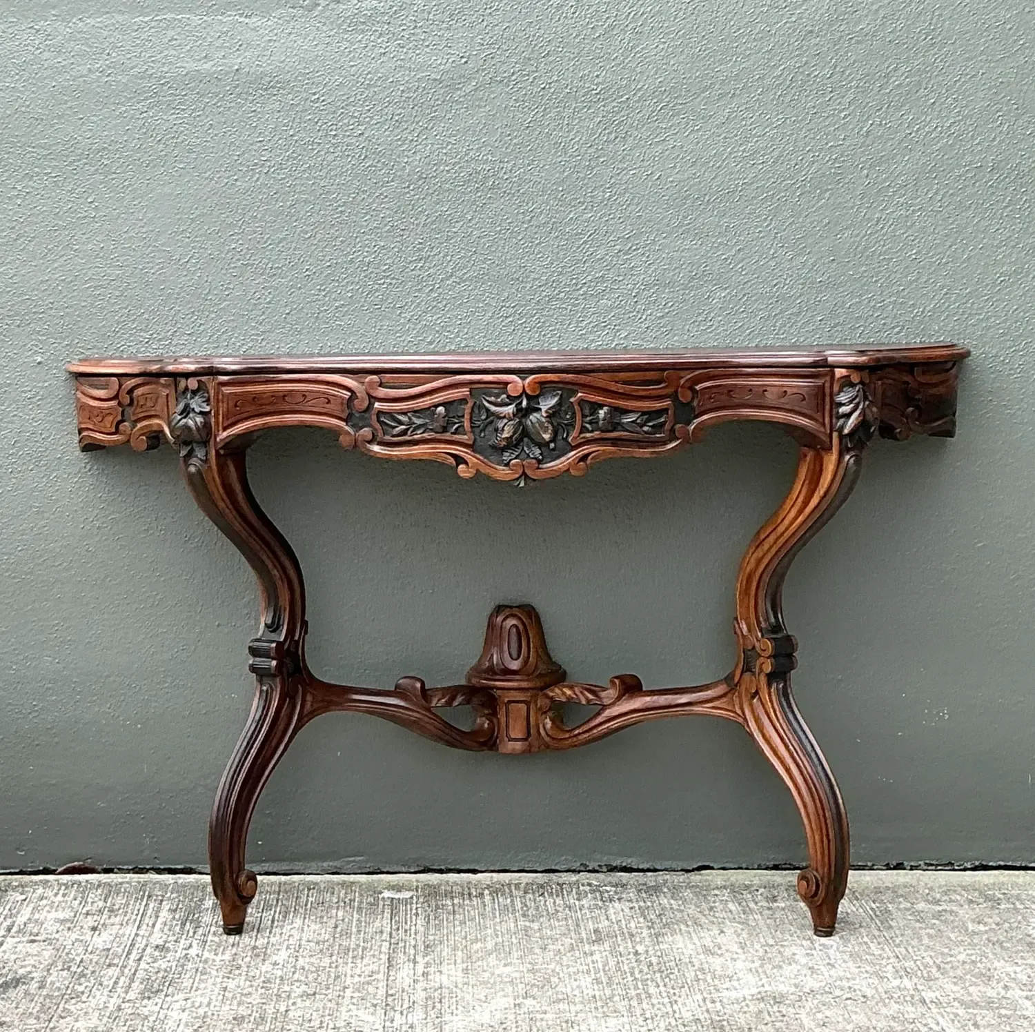 Vintage Hand Carved Demilune Wall Mount Console Table — additional photo 2