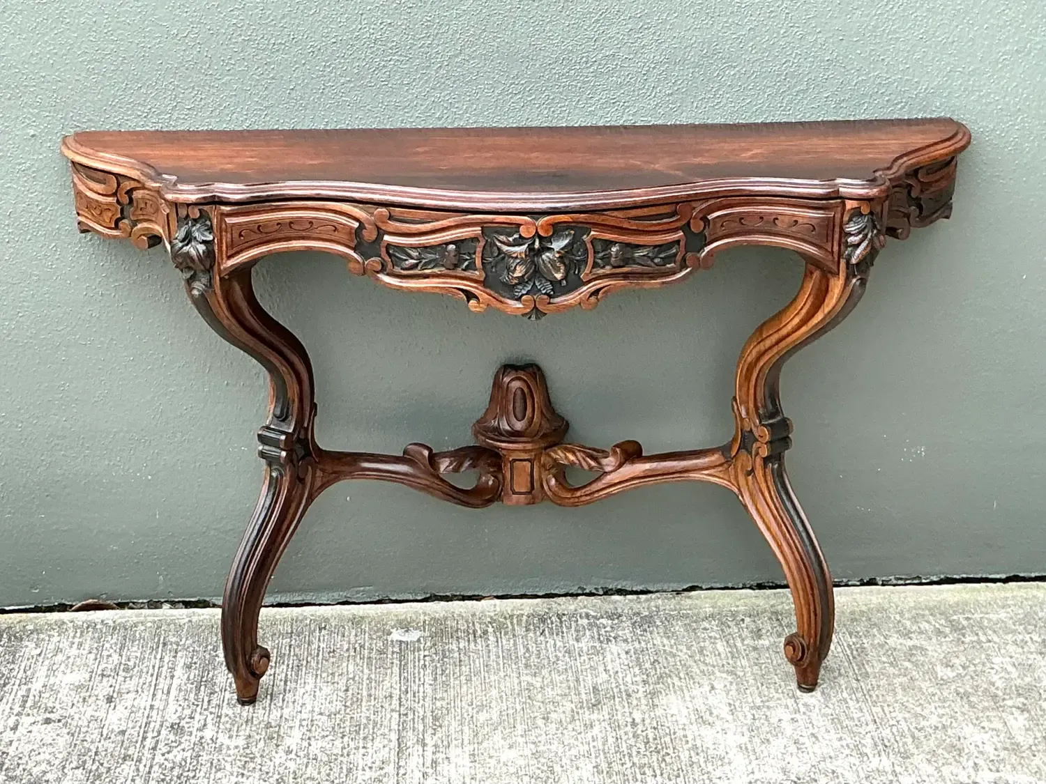 Vintage Hand Carved Demilune Wall Mount Console Table — additional photo 3