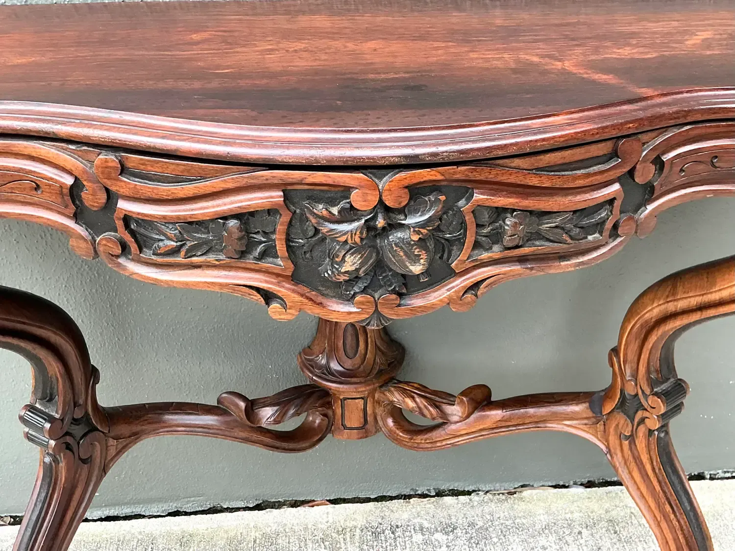 Vintage Hand Carved Demilune Wall Mount Console Table — additional photo 4