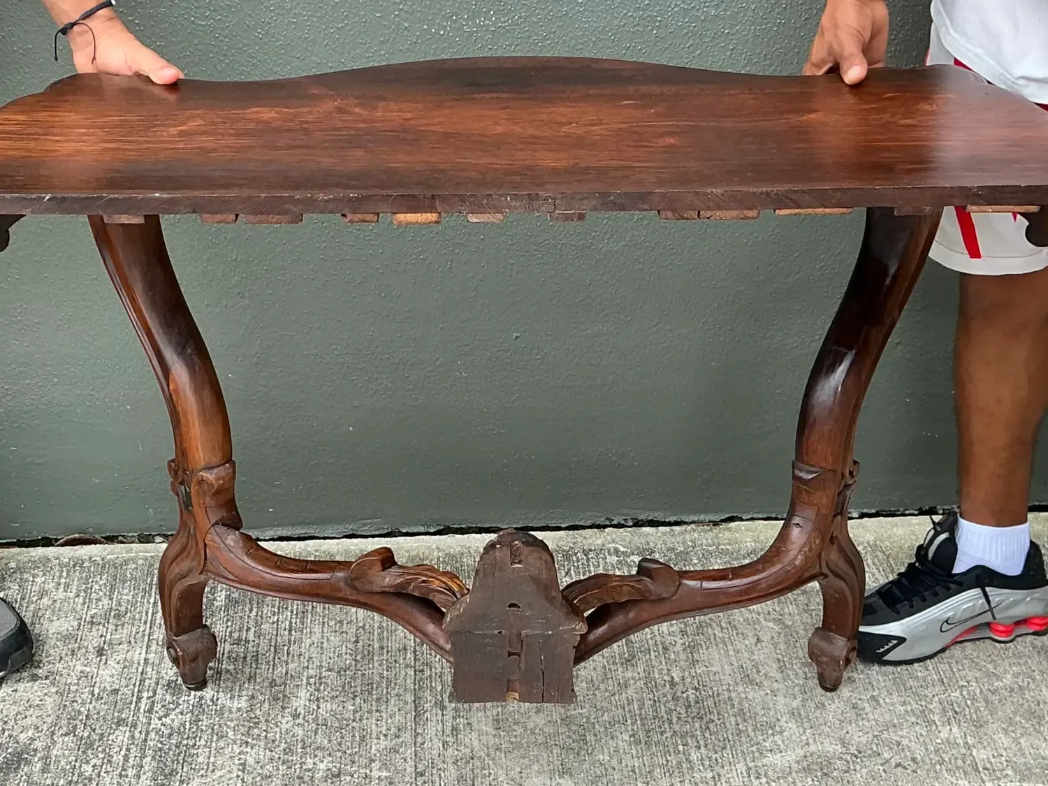 Vintage Hand Carved Demilune Wall Mount Console Table — additional photo 5