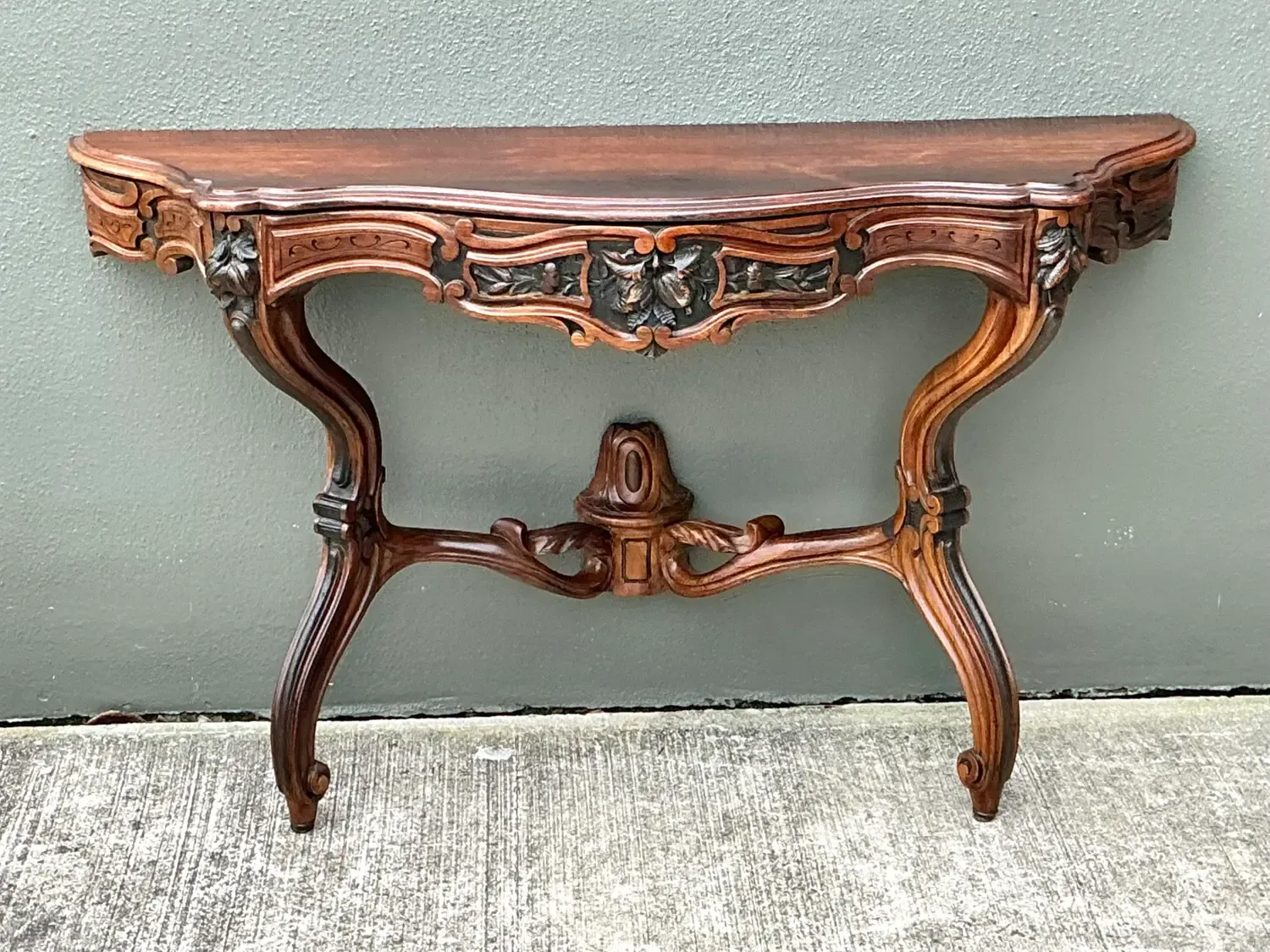 Vintage Hand Carved Demilune Wall Mount Console Table — additional photo 6