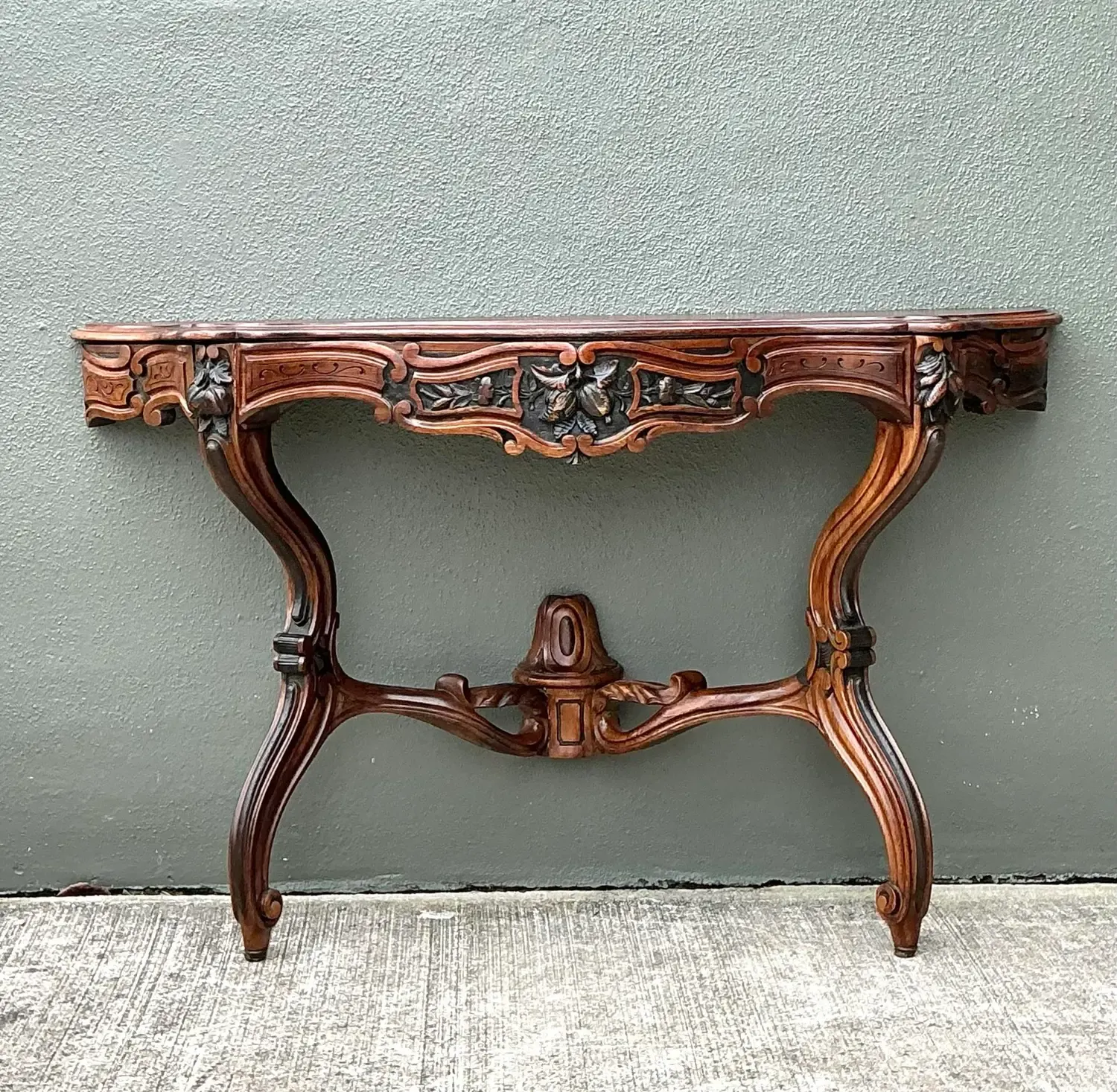 Vintage Hand Carved Demilune Wall Mount Console Table — additional photo 7