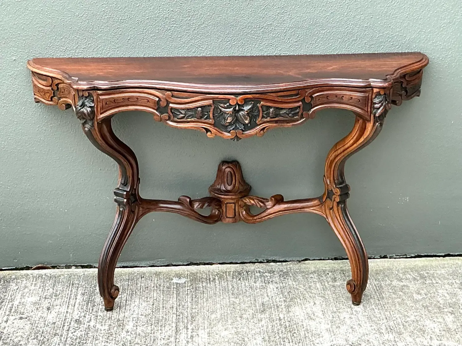 Vintage Hand Carved Demilune Wall Mount Console Table — additional photo 8