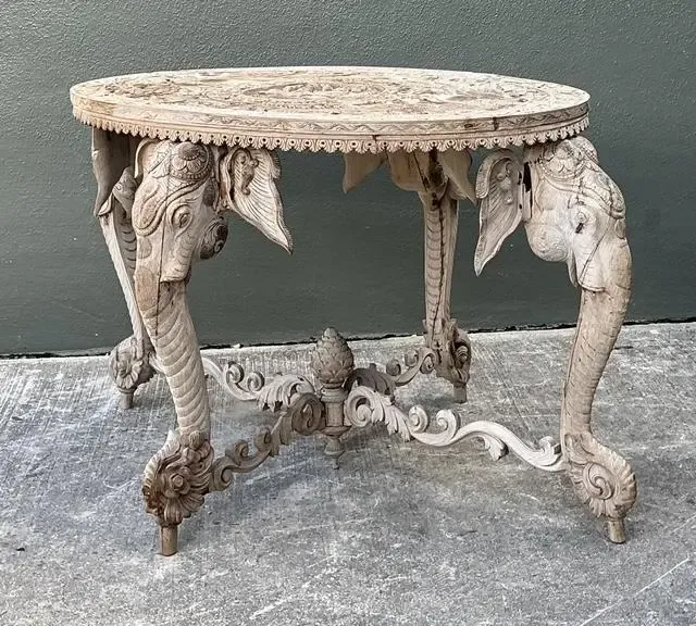 Vintage Hand Carved Elephant Side Table