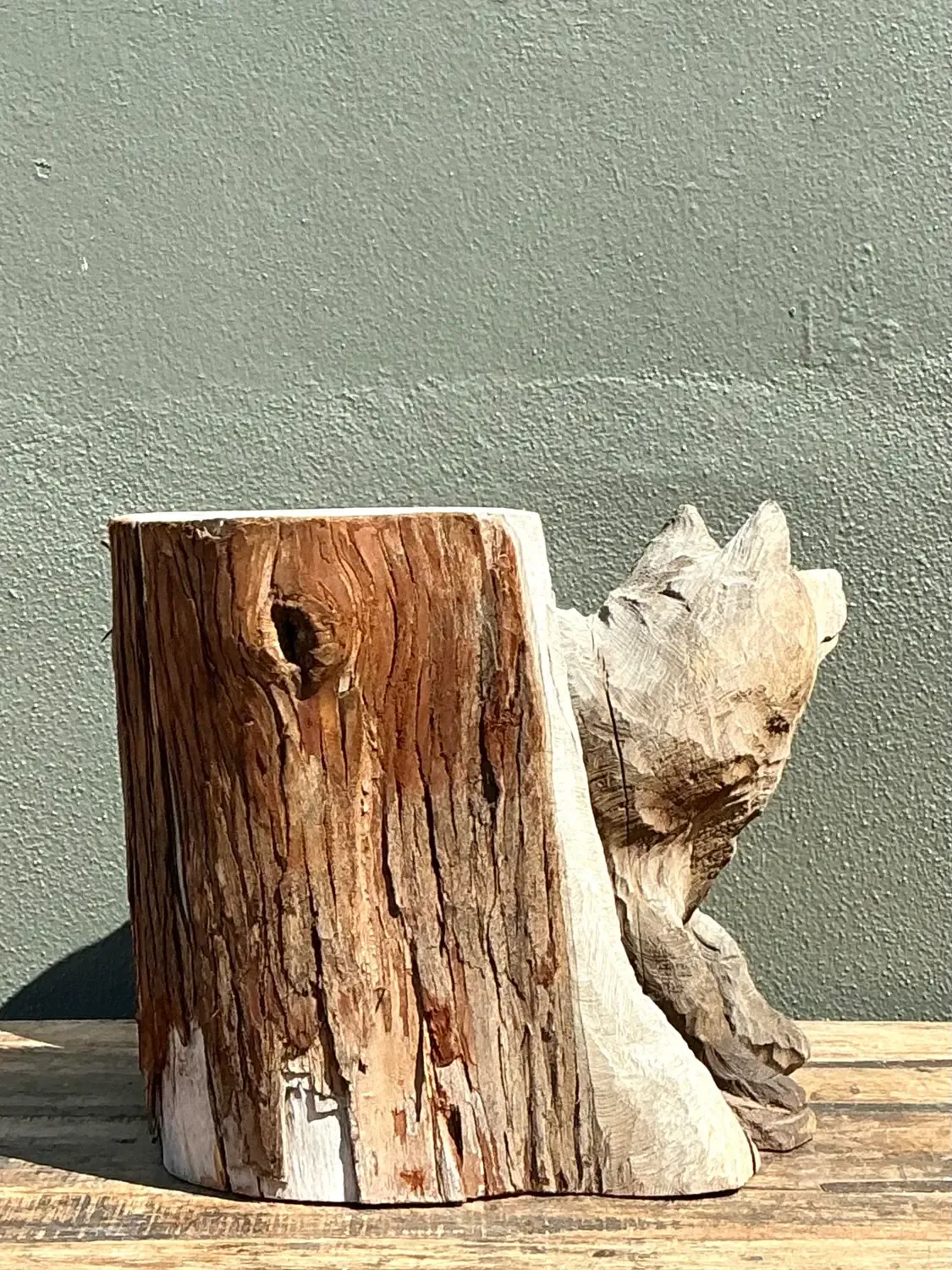 Vintage Hand Carved Fox on Stump — additional photo 4