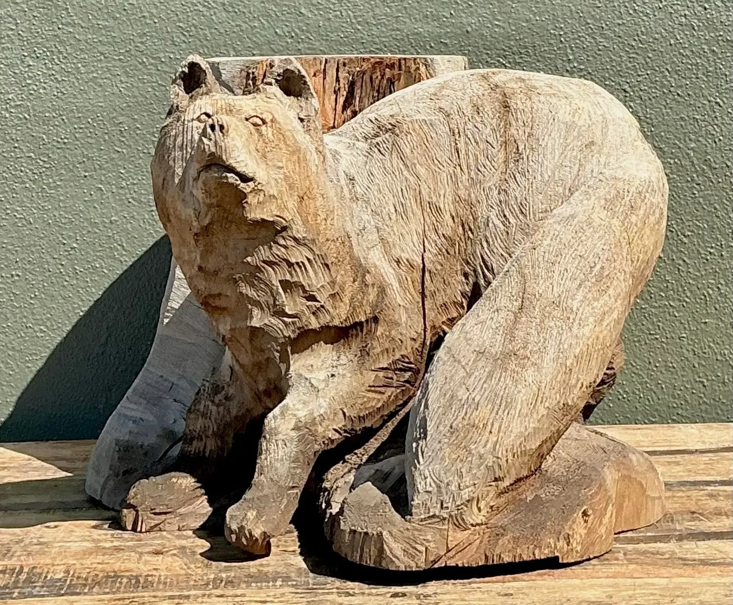Vintage Hand Carved Fox on Stump — additional photo 1