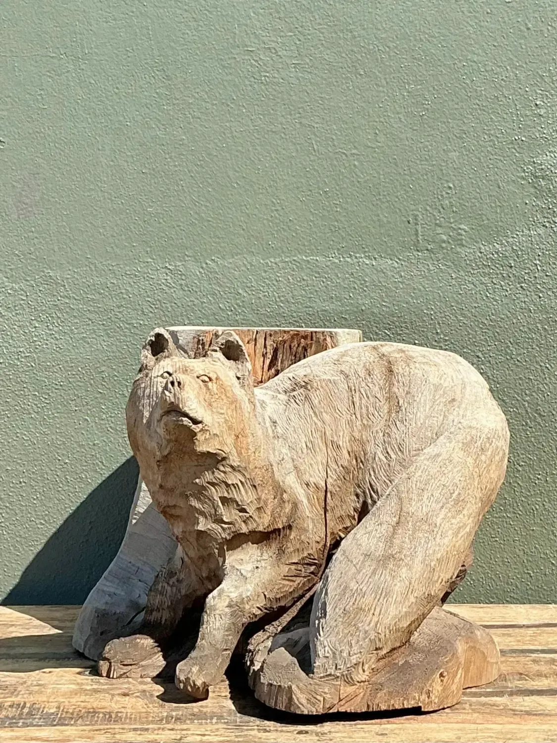 Vintage Hand Carved Fox on Stump — additional photo 2
