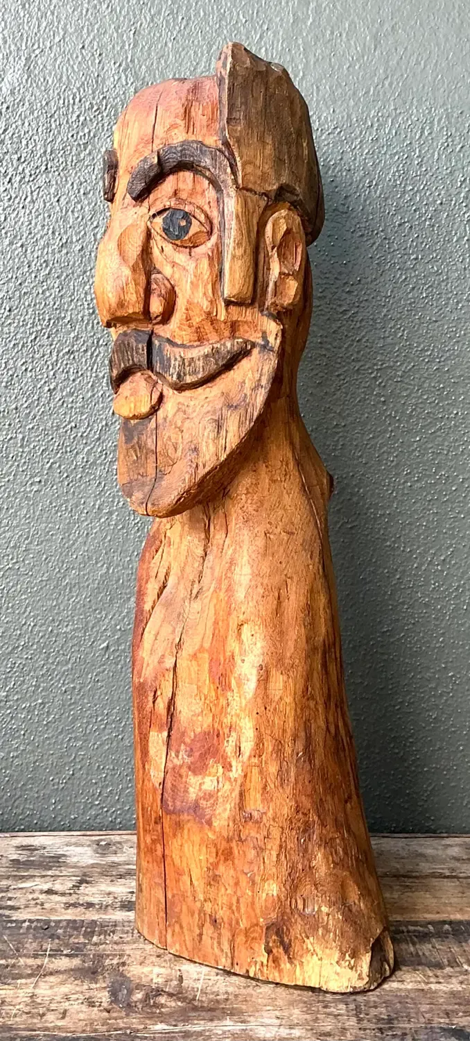 Vintage Hand Carved Man With Mustache — additional photo 2