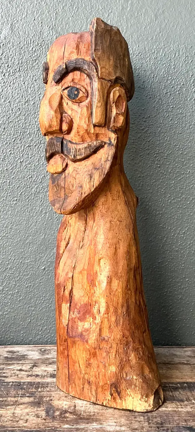 Vintage Hand Carved Man With Mustache — additional photo 2
