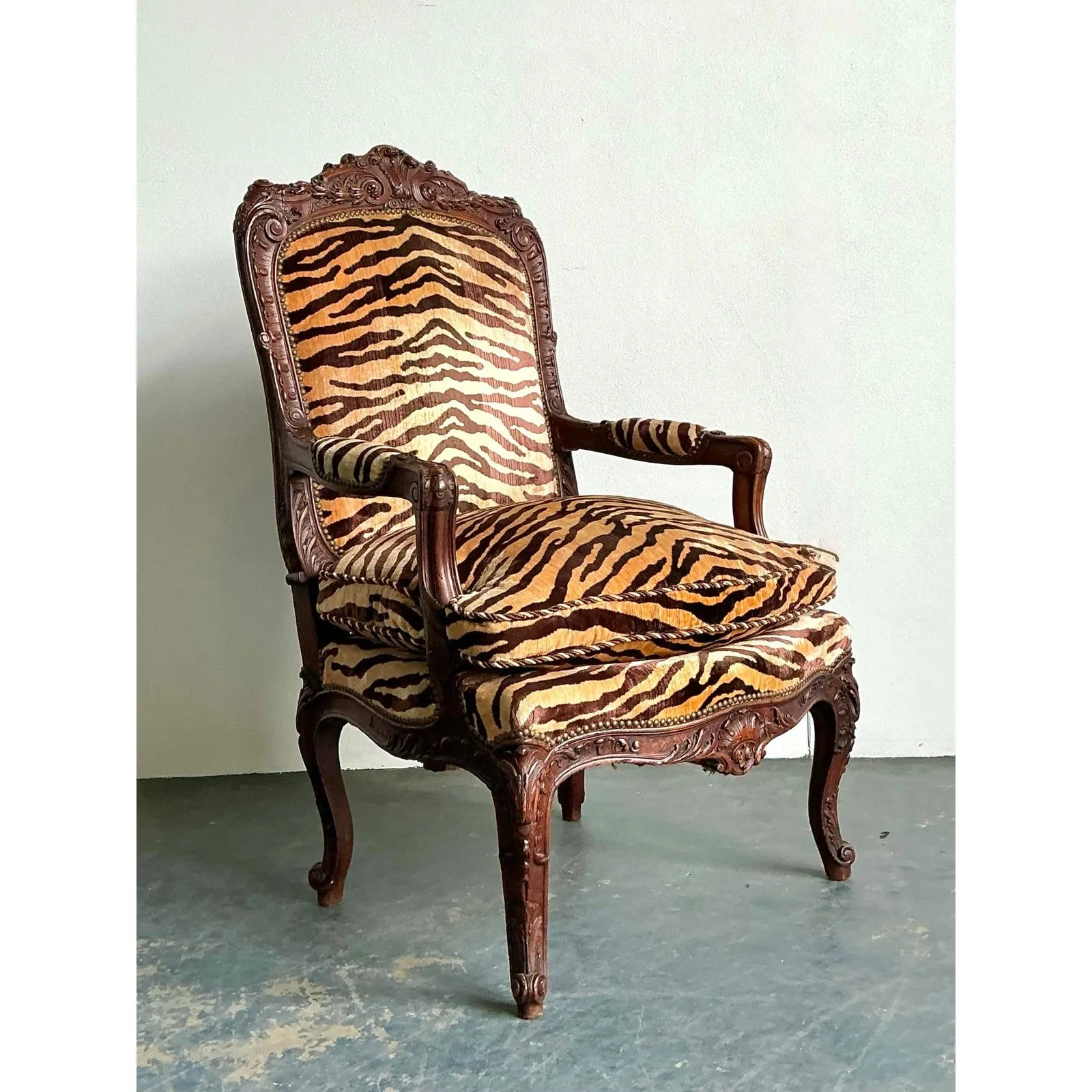 Vintage Hand Carved Scalamandre Fauteuil Chair — additional photo 1