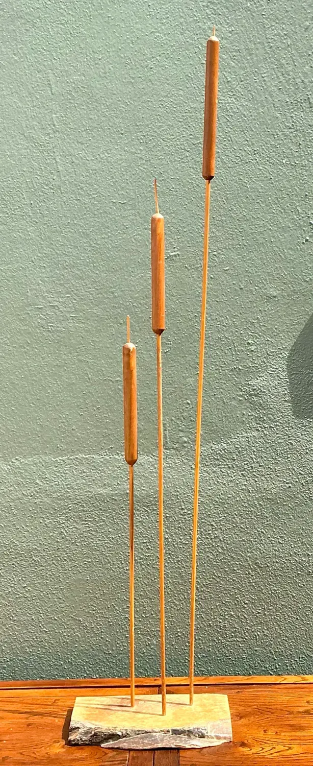 Vintage Hand Carved Sculpture of Cattails — additional photo 4