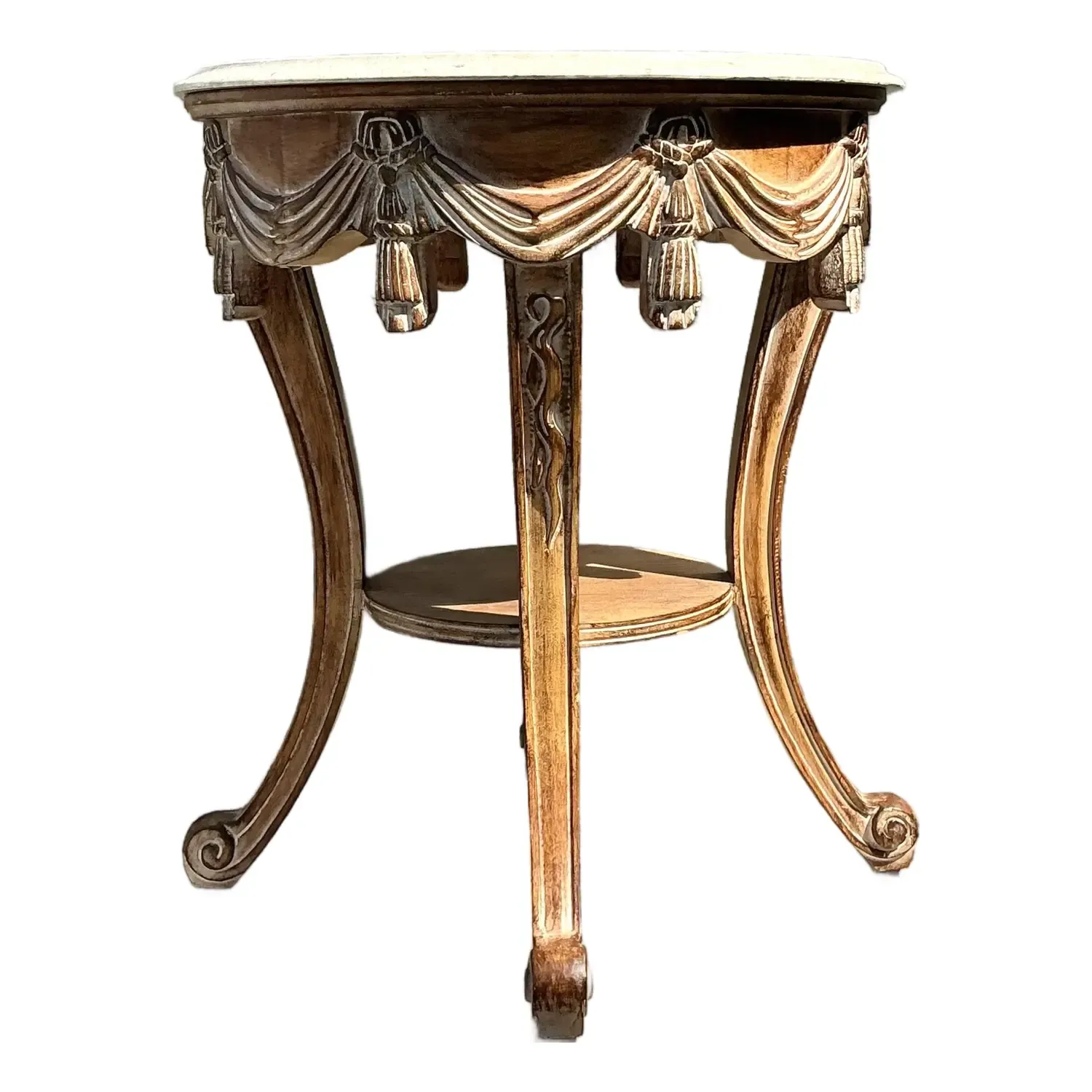 Vintage Hand Carved Swag and Tassel Side Table — additional photo 1