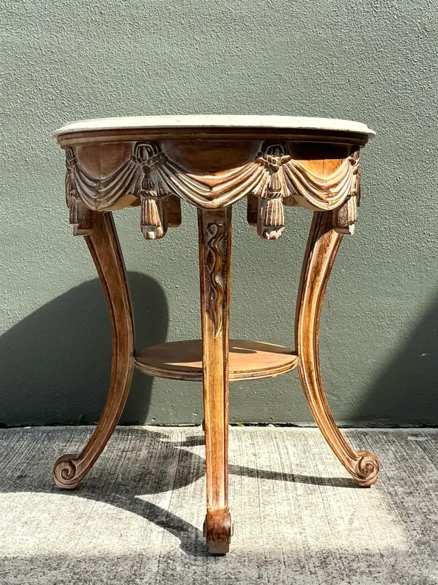 Vintage Hand Carved Swag and Tassel Side Table — additional photo 2