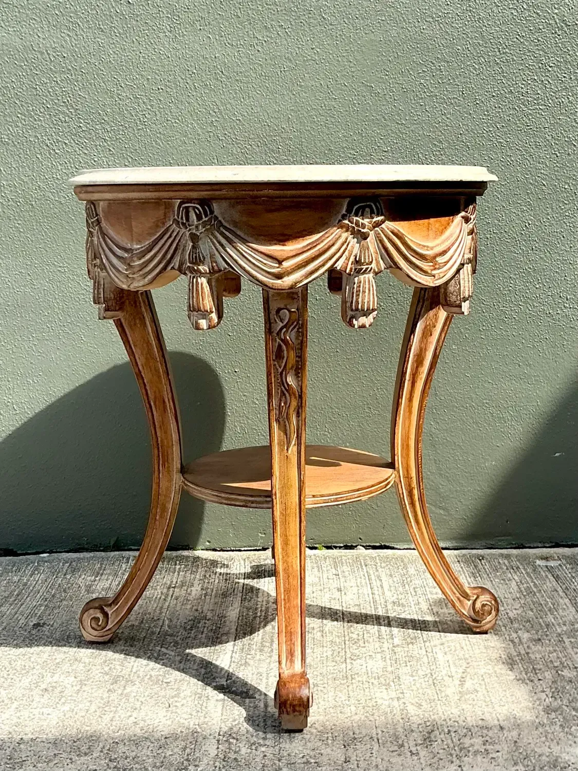 Vintage Hand Carved Swag and Tassel Side Table — additional photo 3