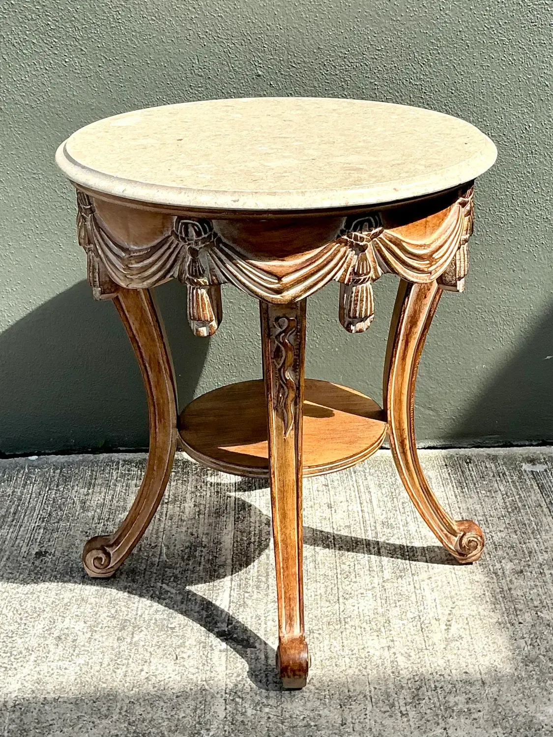 Vintage Hand Carved Swag and Tassel Side Table — additional photo 4