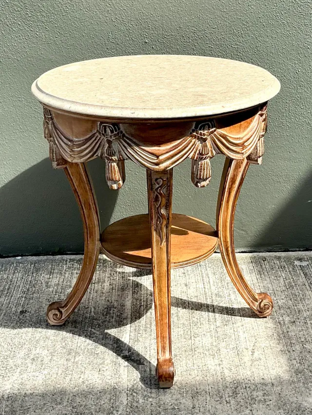Vintage Hand Carved Swag and Tassel Side Table — additional photo 4
