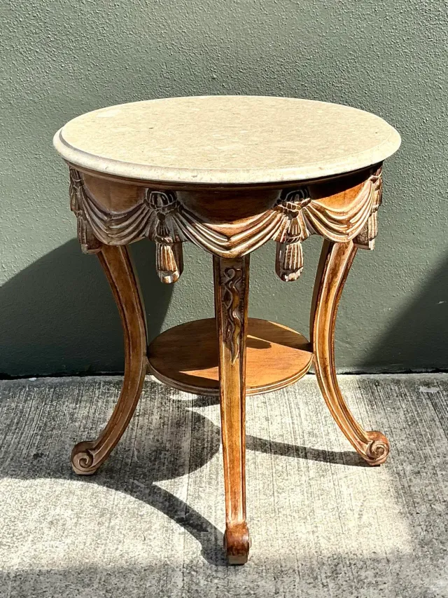 Vintage Hand Carved Swag and Tassel Side Table — additional photo 5