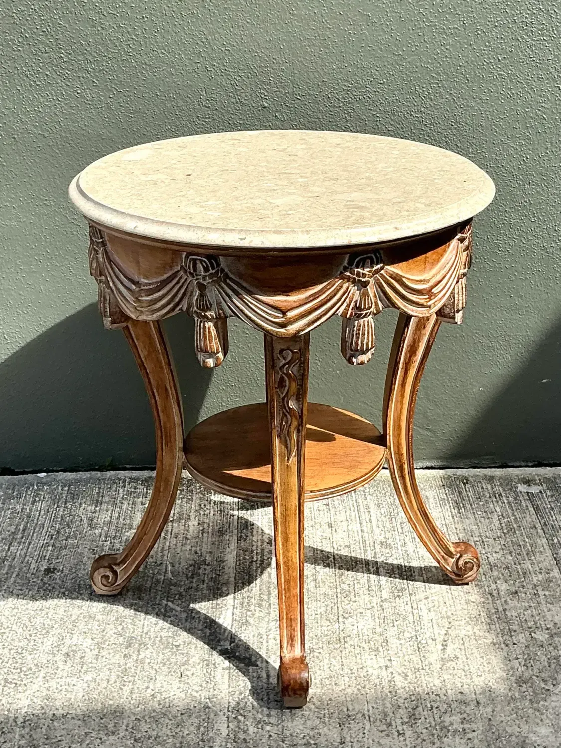 Vintage Hand Carved Swag and Tassel Side Table — additional photo 6