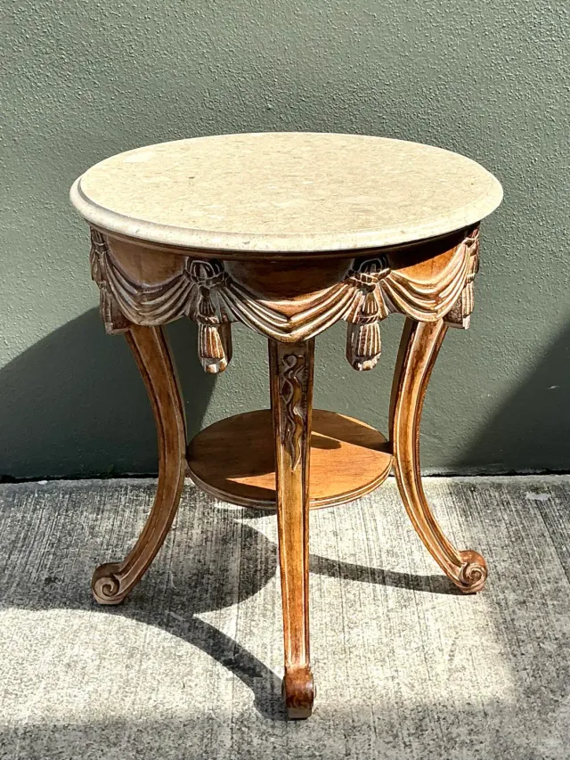 Vintage Hand Carved Swag and Tassel Side Table — additional photo 6