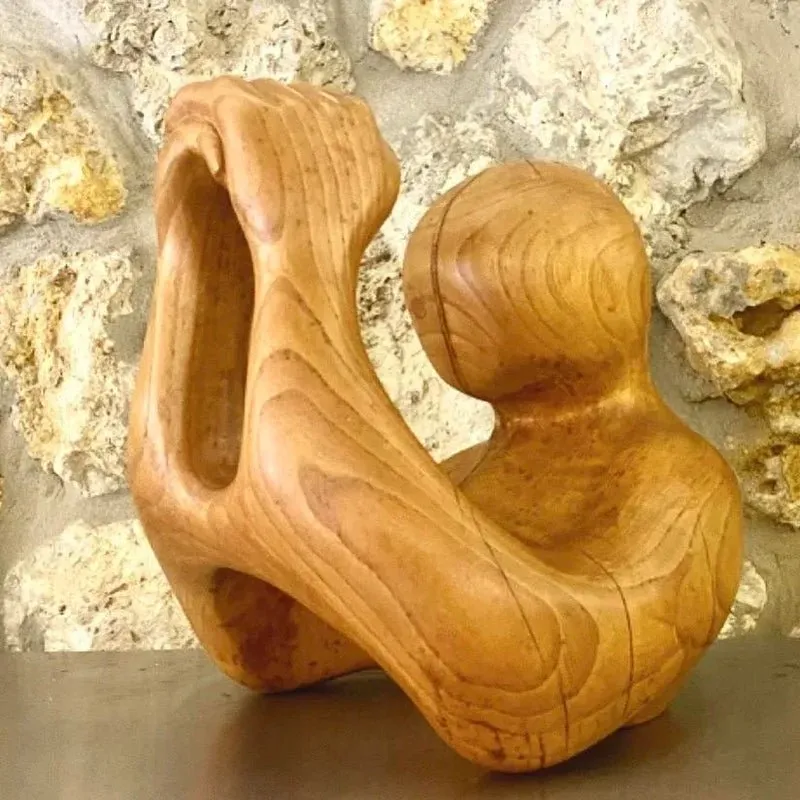 Vintage Hand Carved Wood Abstract Sculpture — additional photo 2