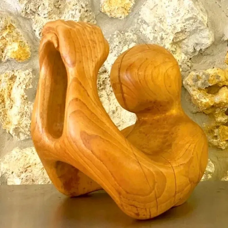 Vintage Hand Carved Wood Abstract Sculpture — additional photo 3
