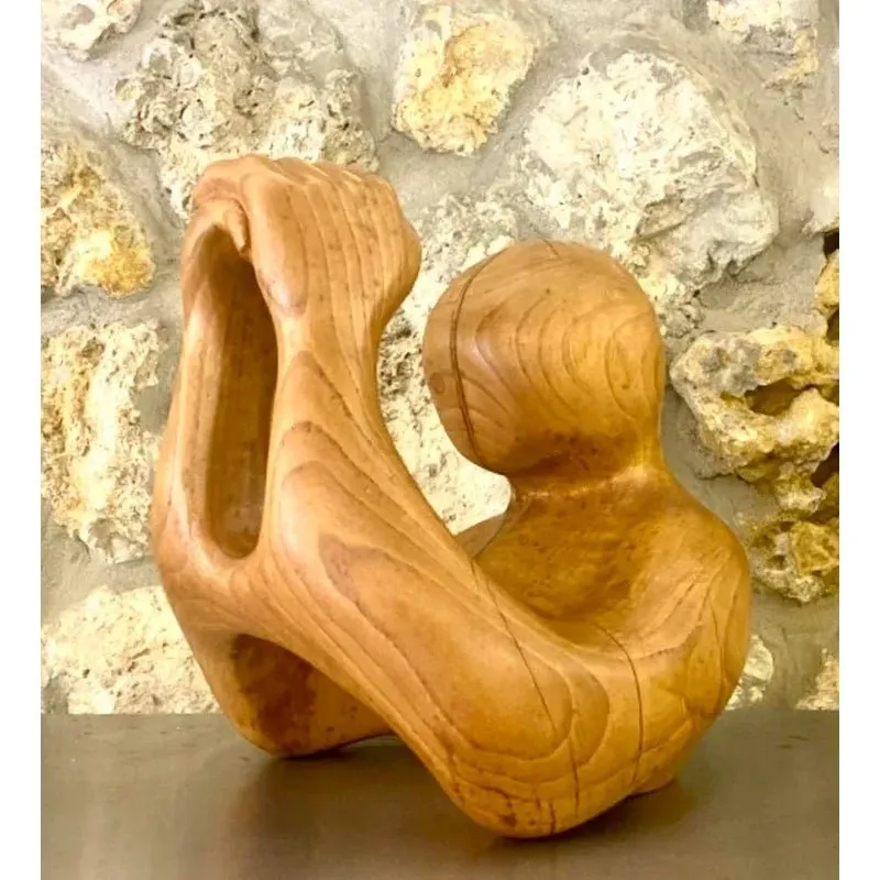Vintage Hand Carved Wood Abstract Sculpture — additional photo 5
