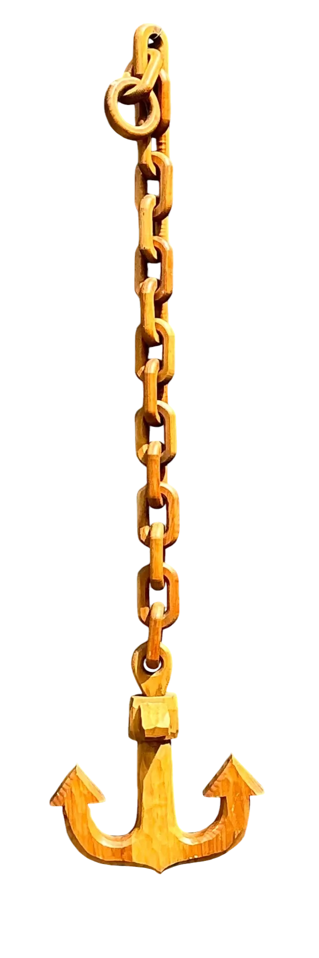 Vintage Hand Carved Wood Anchor with Chain