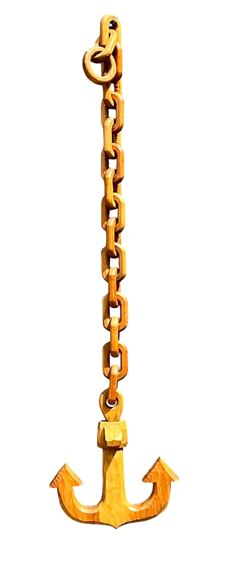 Vintage Hand Carved Wood Anchor with Chain