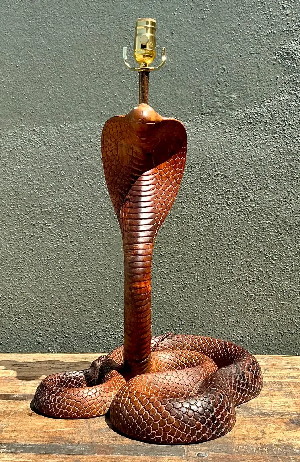 Vintage Hand Carved Wood Cobra Lamp — additional photo 1