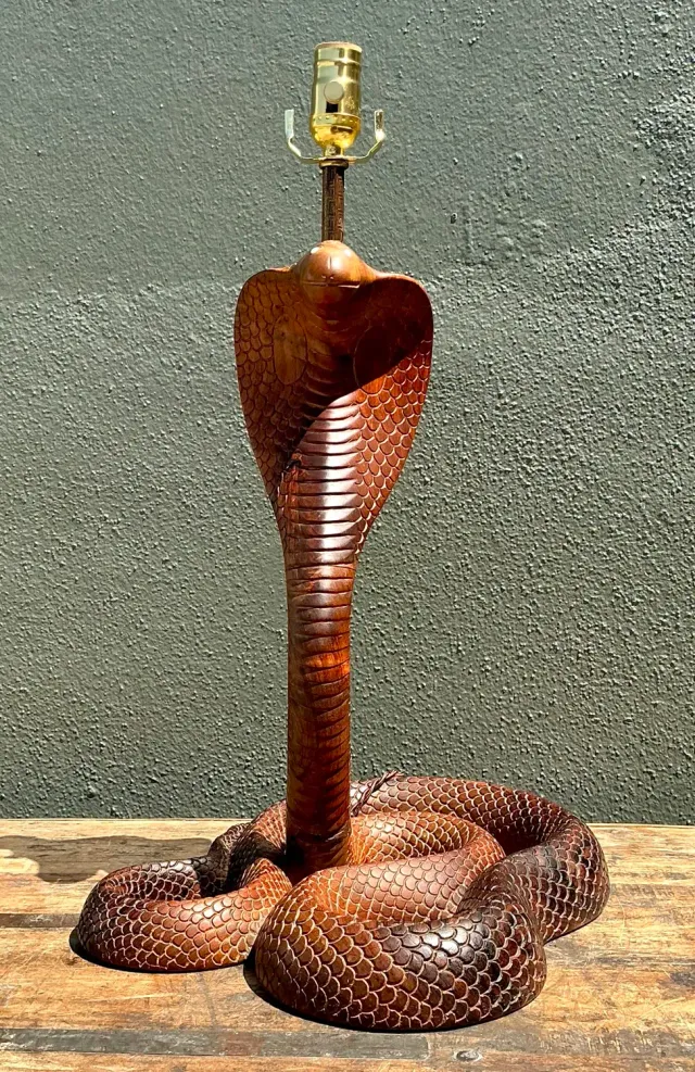 Vintage Hand Carved Wood Cobra Lamp — additional photo 1